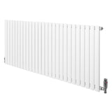 Sleek white oval single column radiator with vertical bars, measuring 600mm x 1620mm, featuring modern valves for efficient heating