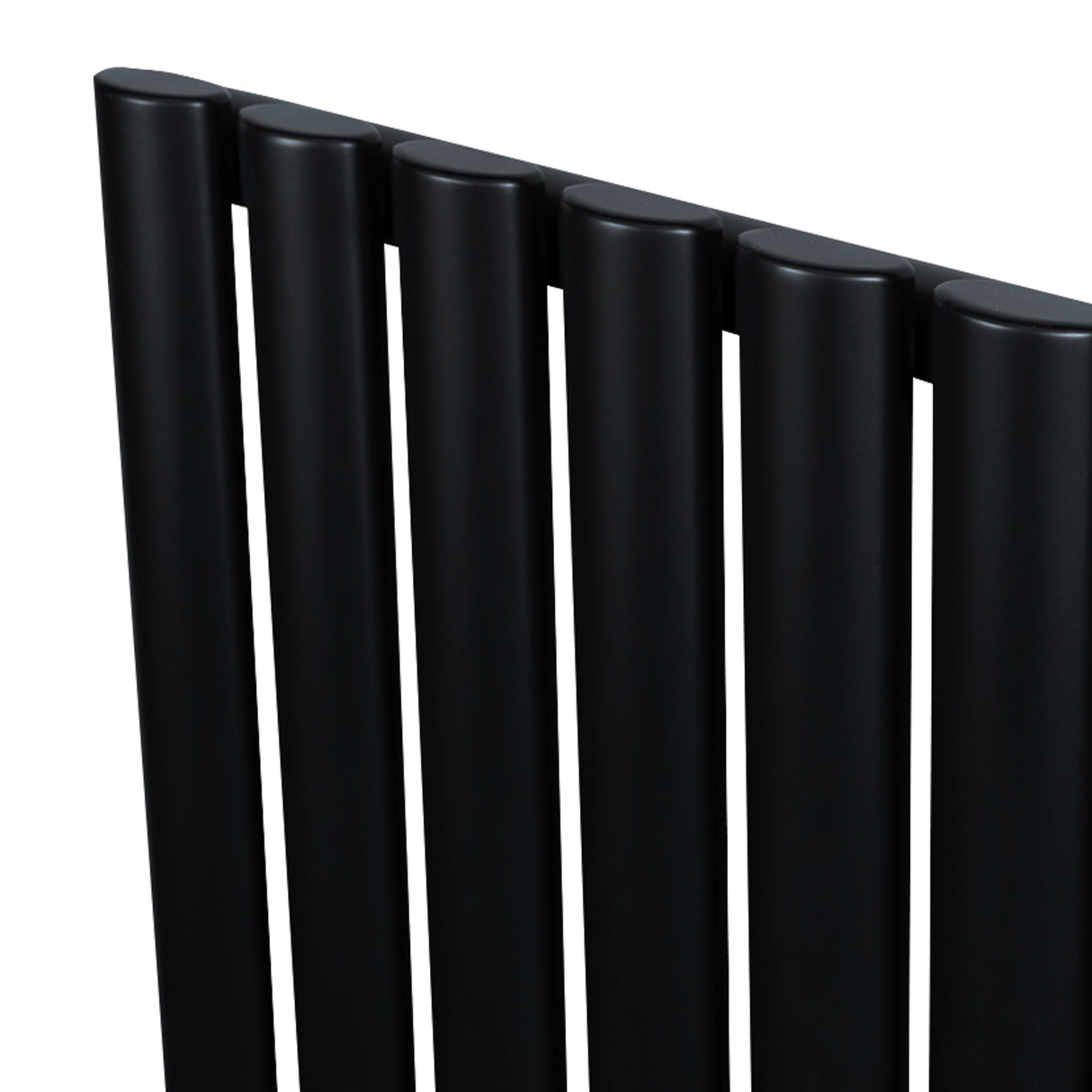 Sleek black oval single column radiator with smooth, rounded edges, designed for efficient heating in modern spaces