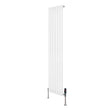Sleek white oval single column radiator with vertical fins, measuring 1600mm x 360mm, complemented by stylish valves