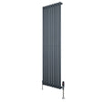 Sleek anthracite grey oval single column radiator, 1600mm x 480mm, featuring vertical bars and modern valves for efficient heating