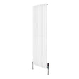 Sleek white oval single column radiator with a modern design, measuring 1600mm x 480mm, featuring stylish valves at the base