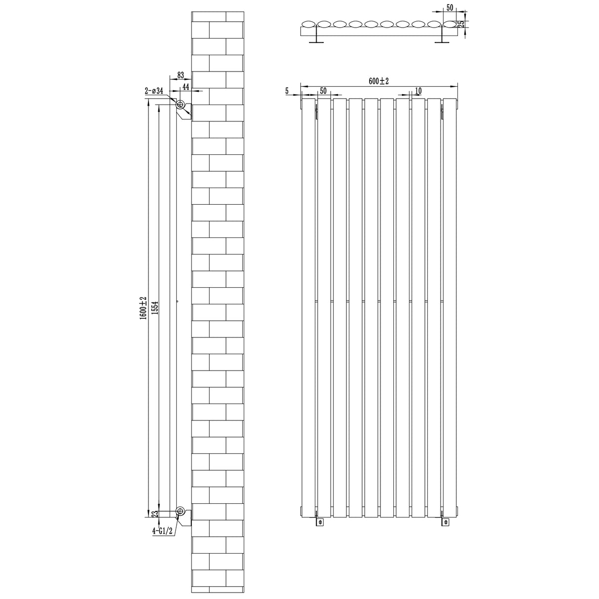 Sleek black oval single column radiator with precise dimensions, showcasing vertical bars and valve connection for modern heating solutions