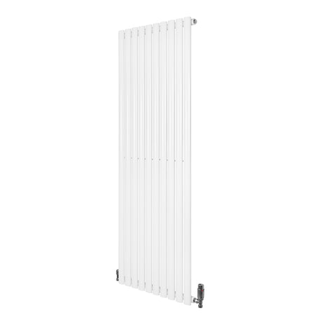 Sleek white oval single column radiator measuring 1600mm x 600mm, featuring smooth vertical lines and modern valve fittings