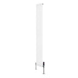Sleek white oval single column radiator with valves, measuring 1800mm x 240mm, featuring a modern, minimalist design
