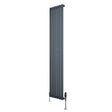 Sleek anthracite grey oval single column radiator with vertical slats, featuring polished valves and a modern design, 1800mm x 360mm