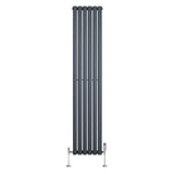 Sleek anthracite grey oval single column radiator, 1800mm x 360mm, featuring vertical lines and stylish valves for modern interiors