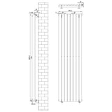 Anthracite grey oval single column radiator with dimensions 1800mm x 480mm, featuring sleek vertical lines and modern design elements