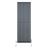 Sleek anthracite grey oval single column radiator, 1800mm x 600mm, featuring vertical bars and stylish valves for modern interiors