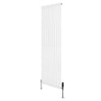 Sleek white oval single column radiator with vertical slats, measuring 1800mm x 600mm, includes stylish valves for easy installation