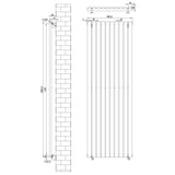 White oval single column radiator with dimensions 1800mm x 600mm, featuring vertical lines and smooth surface texture, ideal for modern interiors