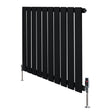 Sleek black flat single column radiator with vertical slats and chrome valves, designed for efficient heating in modern spaces