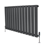Flat single column radiator in anthracite grey, featuring sleek vertical slats and modern valves, ideal for contemporary spaces