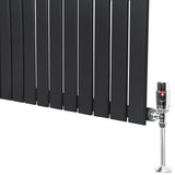 Flat single column radiator in anthracite grey, featuring sleek vertical panels and a polished valve for modern heating solutions