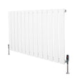 Sleek white flat single column radiator with vertical slats and valves, measuring 600mm x 910mm, ideal for modern interiors
