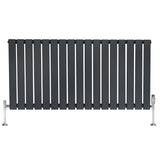 Flat single column radiator in anthracite grey, featuring vertical slats and chrome valves, ideal for modern interiors