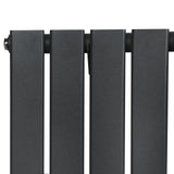 Anthracite grey flat single column radiator with a sleek, modern design, featuring smooth, textured panels and integrated valves