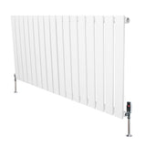 Sleek white flat single column radiator with vertical slats and valves, measuring 600mm x 1190mm, ideal for modern interiors