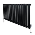 Sleek black flat single column radiator with vertical slats and chrome valves, measuring 600mm x 1190mm, ideal for modern interiors