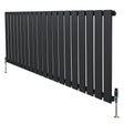 Flat single column radiator in anthracite grey, featuring a sleek, modern design with vertical slats and chrome valves, ideal for contemporary spaces