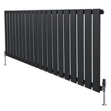 Flat single column radiator in anthracite grey, featuring a sleek, modern design with vertical slats and chrome valves, ideal for contemporary spaces