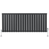 Flat single column radiator in anthracite grey, featuring sleek vertical slats and chrome valves, ideal for modern interiors