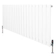 Sleek white flat single column radiator with vertical slats and chrome valves, measuring 600mm x 1400mm, ideal for modern interiors