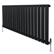 Sleek black flat single column radiator with vertical slats, featuring polished valves and a modern design, ideal for contemporary spaces