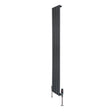 Sleek anthracite grey flat single column radiator, 1600mm x 280mm, featuring vertical slats and modern valve fittings