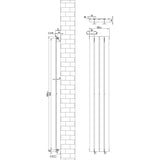 Flat single column radiator in anthracite grey, measuring 1600mm x 280mm, featuring sleek vertical lines and wall-mounted design