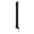 Sleek black flat single column radiator measuring 1600mm x 280mm, featuring modern vertical design and stylish valves