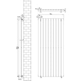Flat single column radiator in anthracite grey, measuring 1600mm x 700mm, featuring vertical bars and wall-mounting brackets
