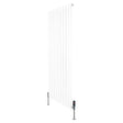 Sleek white flat single column radiator, 1600mm x 700mm, featuring vertical fins and modern valves for efficient heating