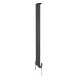 Sleek anthracite grey flat single column radiator with vertical design, featuring modern valves and a smooth, matte finish