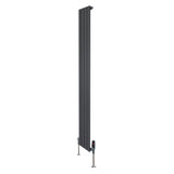 Sleek anthracite grey flat single column radiator with vertical design, featuring modern valves and a smooth, matte finish
