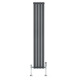 Tall anthracite grey flat single column radiator with sleek vertical lines and chrome valves, ideal for modern interiors