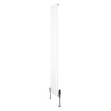 Sleek white flat single column radiator with vertical lines, measuring 1800mm x 280mm, paired with stylish valves for modern interiors