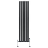 Tall anthracite grey flat single column radiator with sleek vertical lines and polished chrome valves, ideal for modern interiors