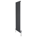 Tall anthracite grey flat single column radiator with sleek vertical lines and modern valves, ideal for contemporary interiors