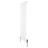 Sleek white flat single column radiator with vertical fins and modern valves, measuring 1800mm x 560mm, ideal for contemporary spaces