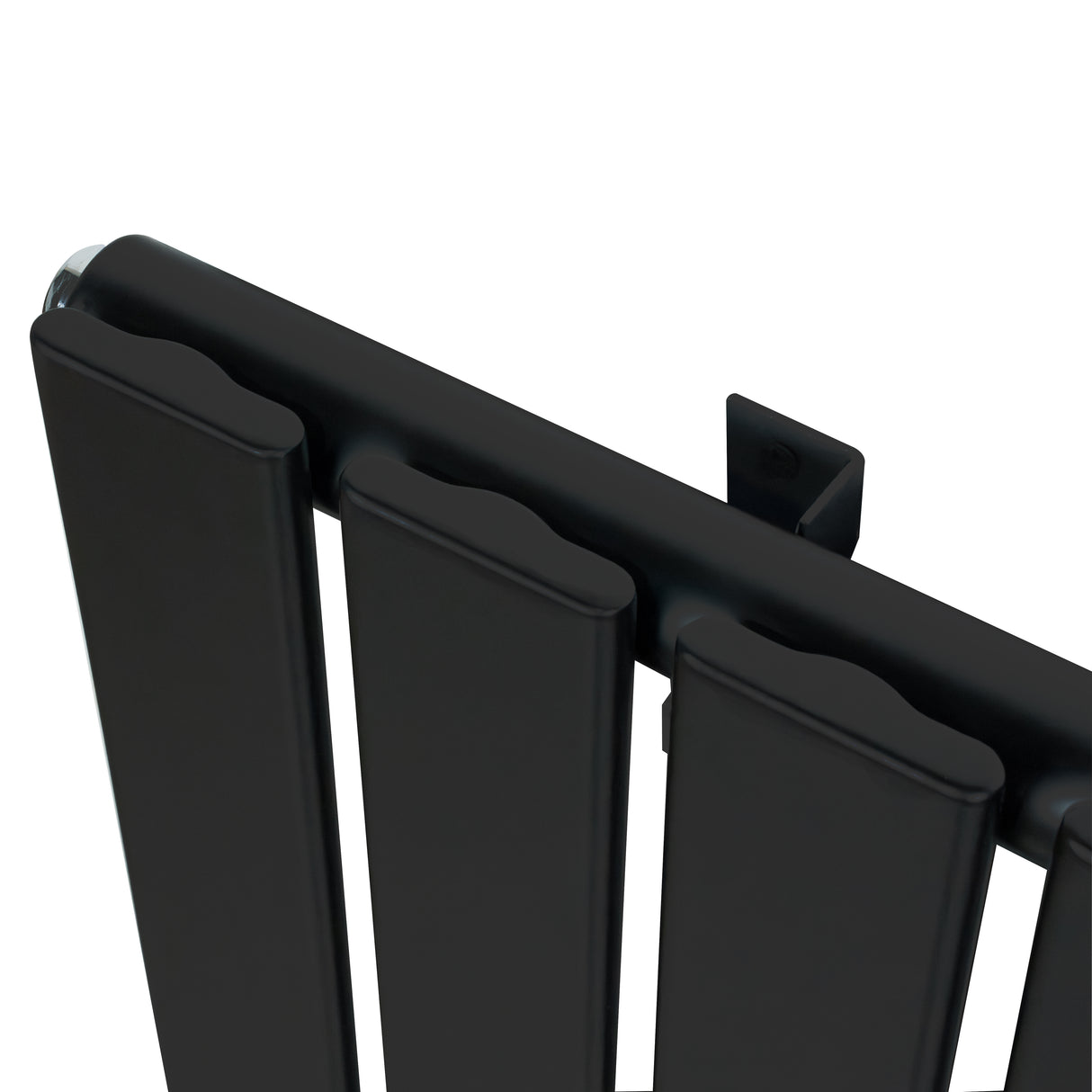 Sleek black flat single column radiator with smooth, matte finish and rounded edges, designed for efficient heating in modern spaces