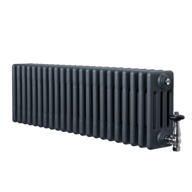 Traditional anthracite grey 4 column radiator with a sleek, textured surface and polished valve, measuring 300 x 1010mm
