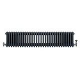 Traditional anthracite grey 4 column radiator with a sleek, ribbed design, measuring 300 x 1370mm, featuring stylish valves
