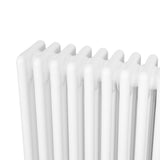 Traditional white 4 column radiator with smooth, glossy finish, showcasing a sleek design and sturdy construction for efficient heating