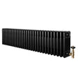 Traditional black 4 column radiator with a sleek, elongated design and brass valves, ideal for classic and modern interiors