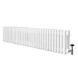 Traditional white 4-column radiator with a smooth finish, featuring sleek lines and a valve for temperature control, measuring 300 x 1505mm