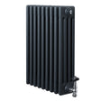 Traditional anthracite grey 4 column radiator with a sleek, textured finish and chrome valves, measuring 600 x 425mm