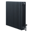 Traditional anthracite grey 4 column radiator with a sleek design, featuring polished valves and a textured finish for modern interiors
