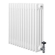 Traditional white 4 column radiator with a glossy finish, featuring a sleek design and a chrome valve on the side