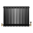 Traditional black 4 column radiator with a smooth, glossy finish and brass valves, measuring 600 x 785mm, ideal for classic interiors