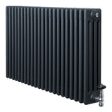 Traditional anthracite grey 4 column radiator with a sleek, textured finish and polished valves, measuring 600 x 1010mm